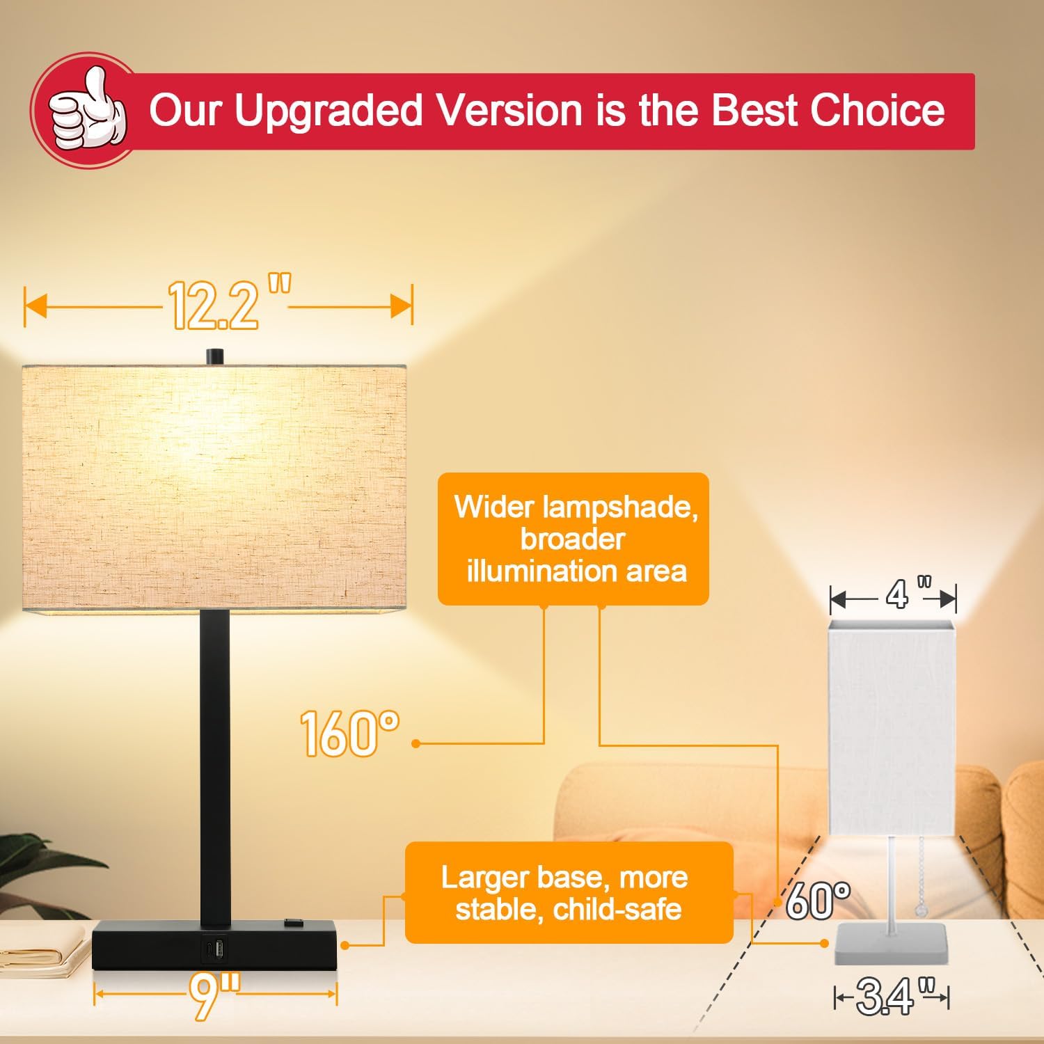 Lynnoland 21" Set of 2 Table lamp with USB A+C & AC Outlets, Touch Control 3-Way Dimmable Nightstand Lamps for Bedroom Living Room Office…