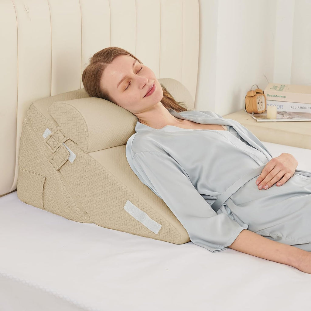 Sasttie Wedge Pillow Set for After Surgery, 2PCS Adjustable Bed Wedge Pillow Headboard with Memory Foam Neck Cushion – for Acid Reflux, Sle…