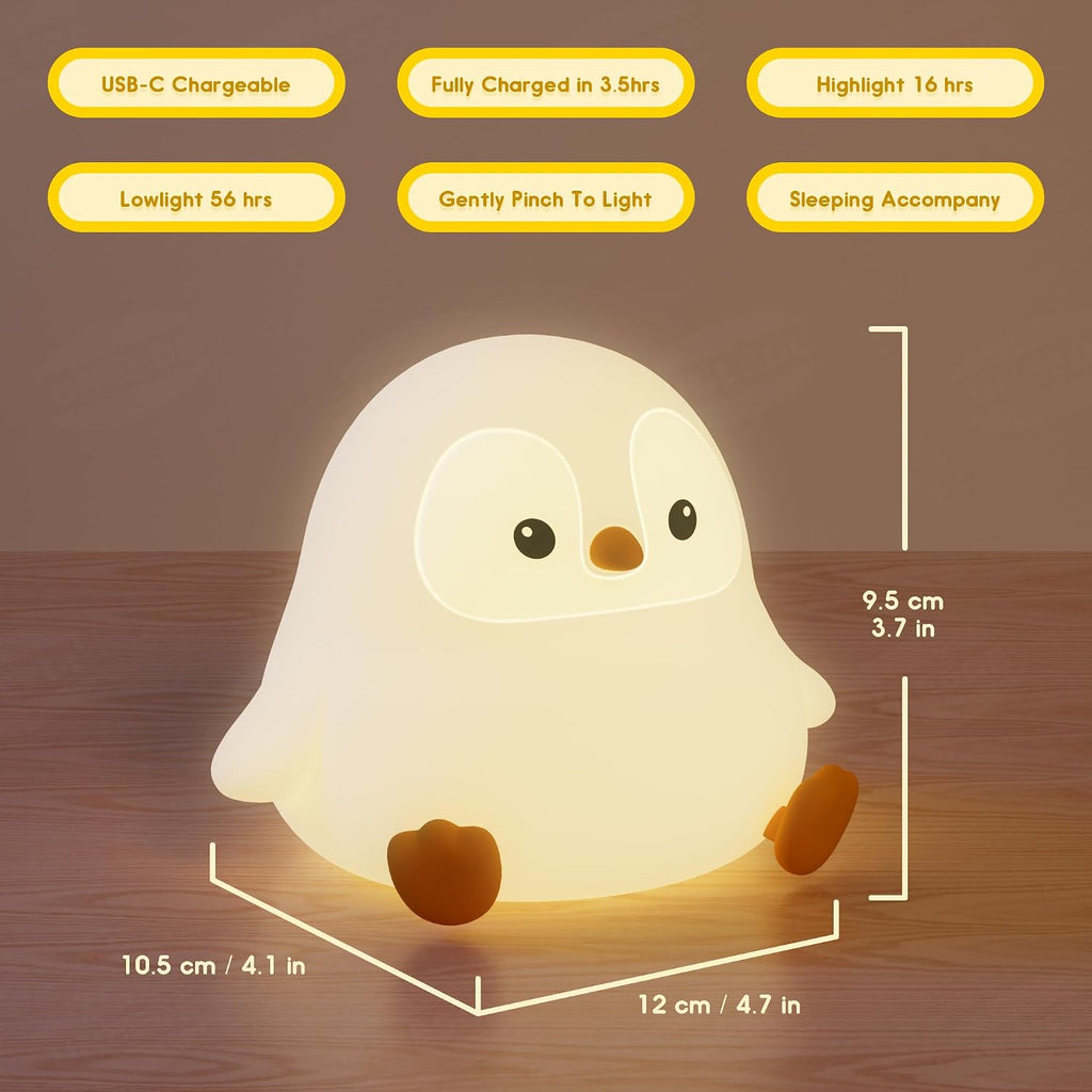 UNEEDE Sitting Penguin Night Light Silicone Touch Lamp, USB Rechargeable, Dimmable Nursery Light & Decoration, Squishy Night Light Cute…