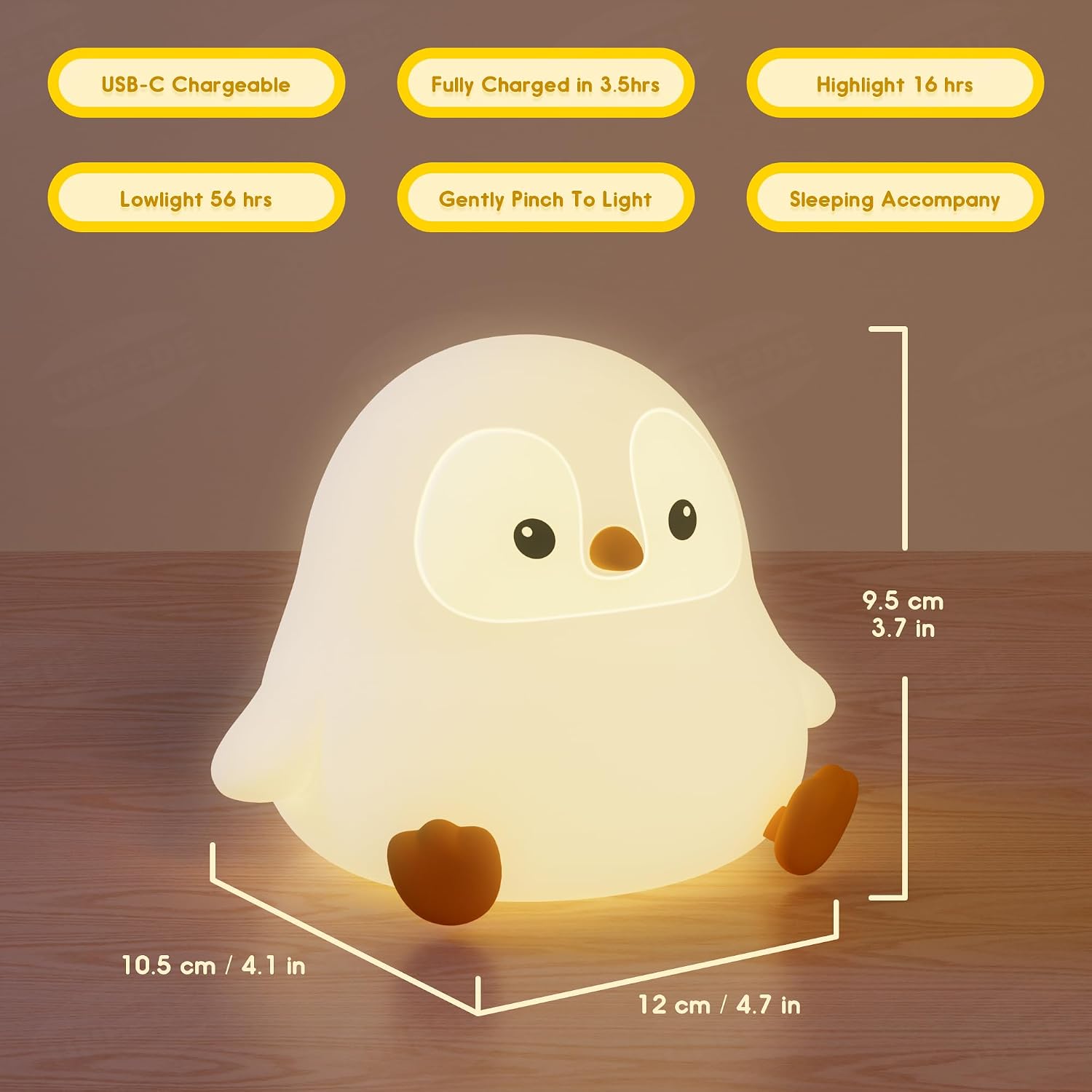 UNEEDE Sitting Penguin Night Light Silicone Touch Lamp, USB Rechargeable, Dimmable Nursery Light & Decoration, Squishy Night Light Cute…