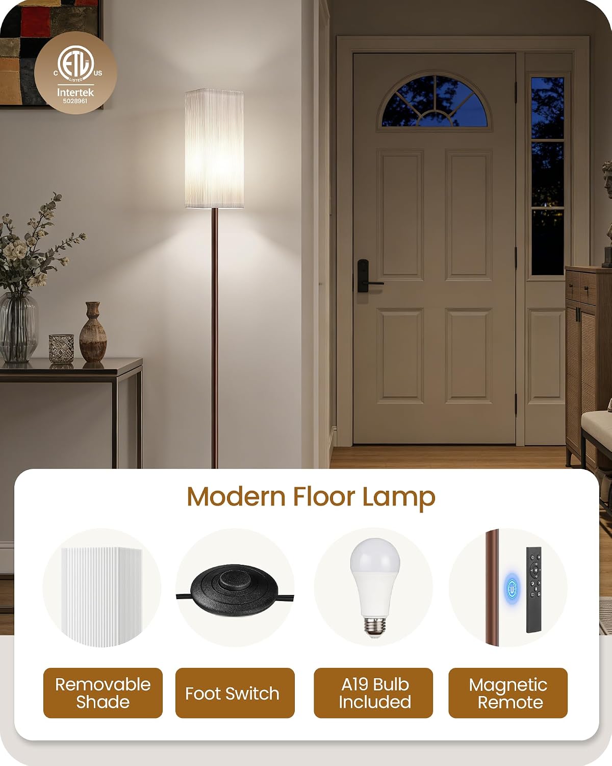 64.2'' Dimmable Floor Lamp for Living Room with Remote and Foot Switch, Corner Floor Lamp for Bedroom, Includes 10W A19 Bulb, Modern…