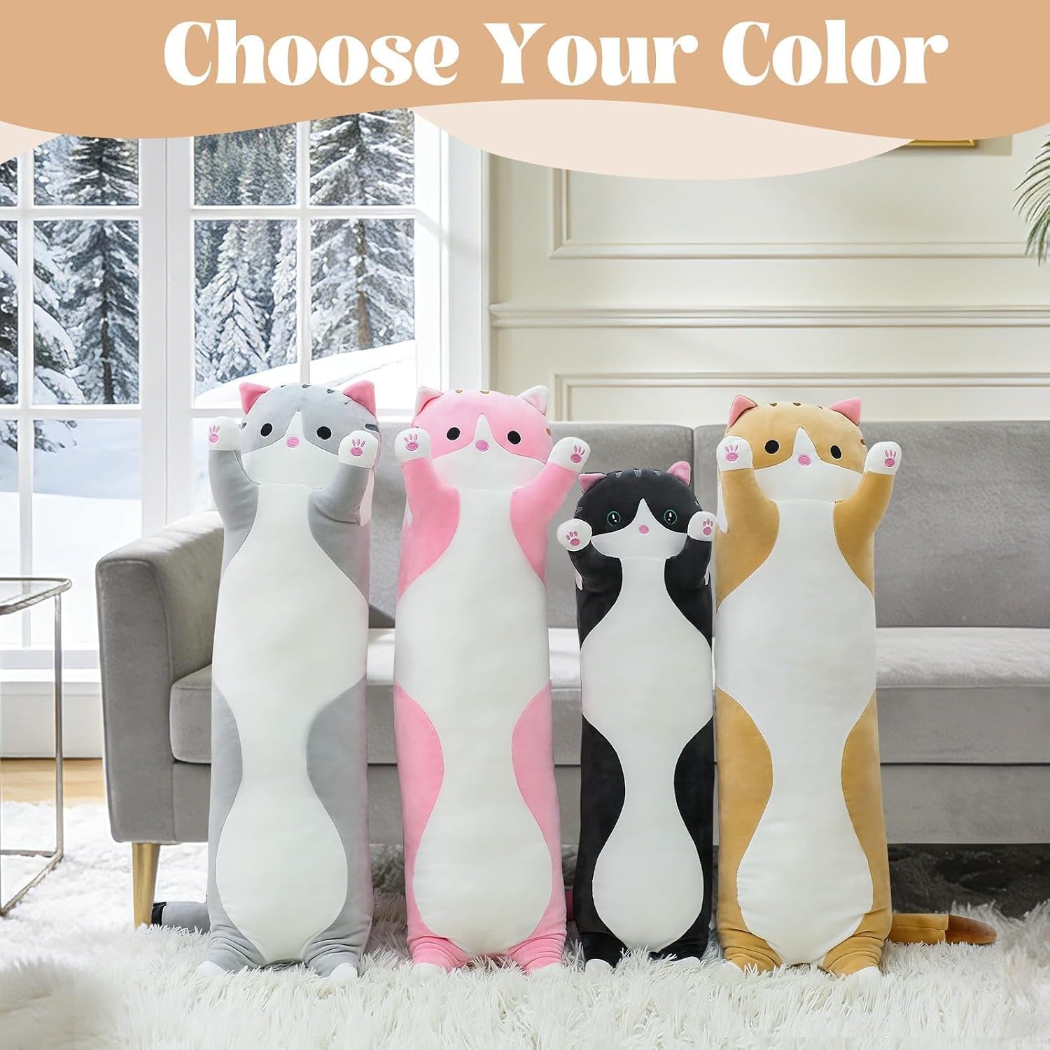 Shinuoer Cute Cat Plush Long Body Pillow – Soft Cartoon Stuffed Animal Doll, Kawaii Cat Plushie Toy Pillow Gifts for Kids, Girls & Girlfrie…