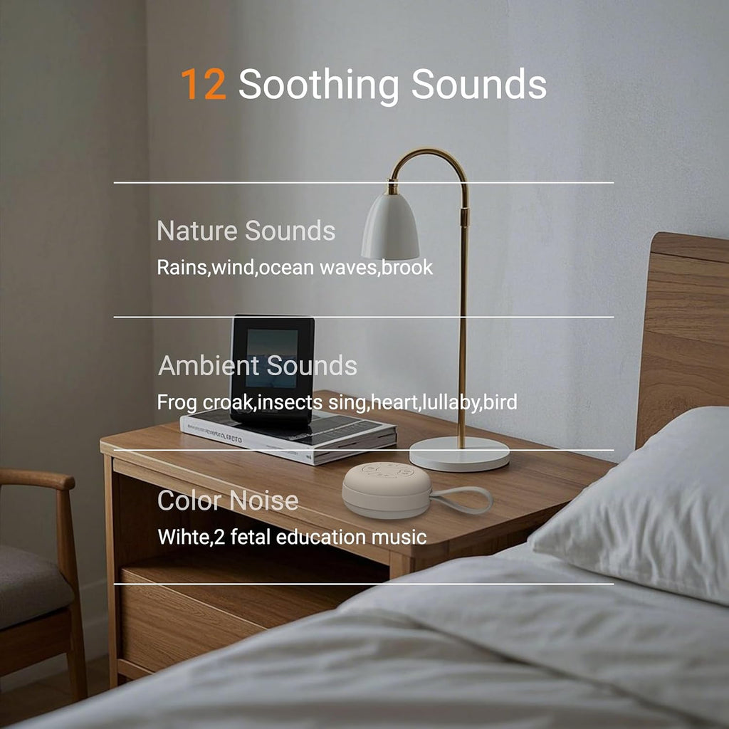 Portable Baby Sound Machine [White Noise for Babies Kids Adults][Supports Bluetooth Audio Playback][Timer Function][12 Soothing Sounds]…