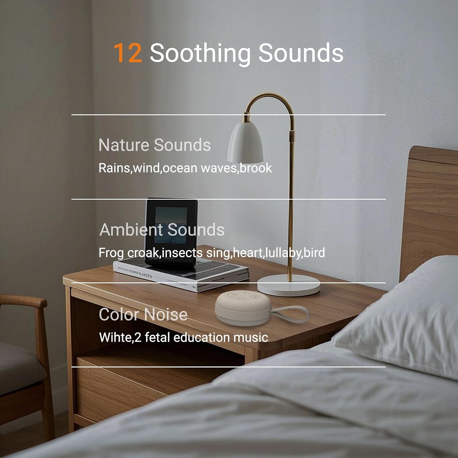 Portable Baby Sound Machine [White Noise for Babies Kids Adults][Supports Bluetooth Audio Playback][Timer Function][12 Soothing Sounds]…