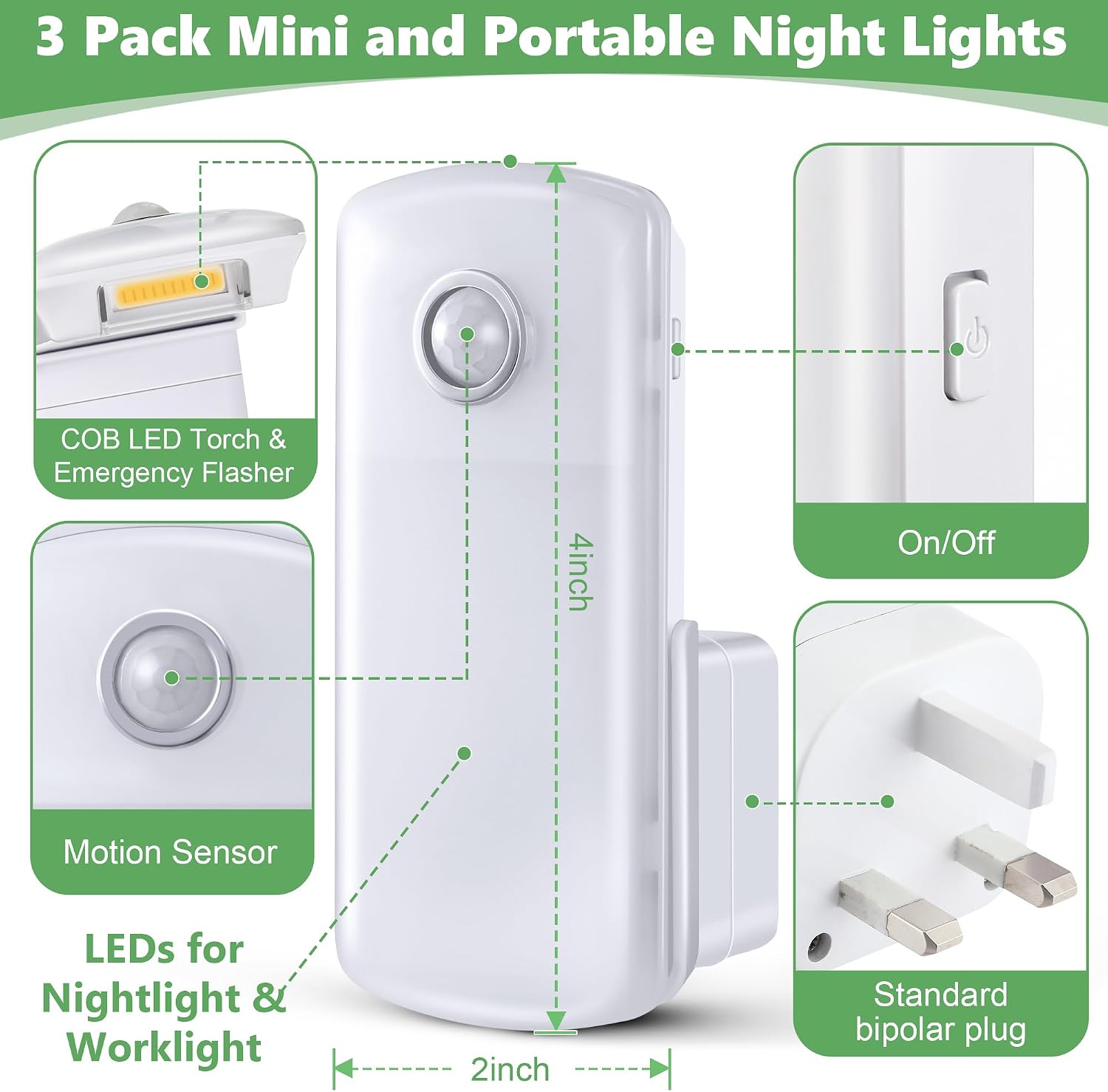Enhon 3 Pack Emergency Power Failure Night Lights, Motion Sensor Night Light, Automatic Dusk to Dawn, Emergency Lights for Home…
