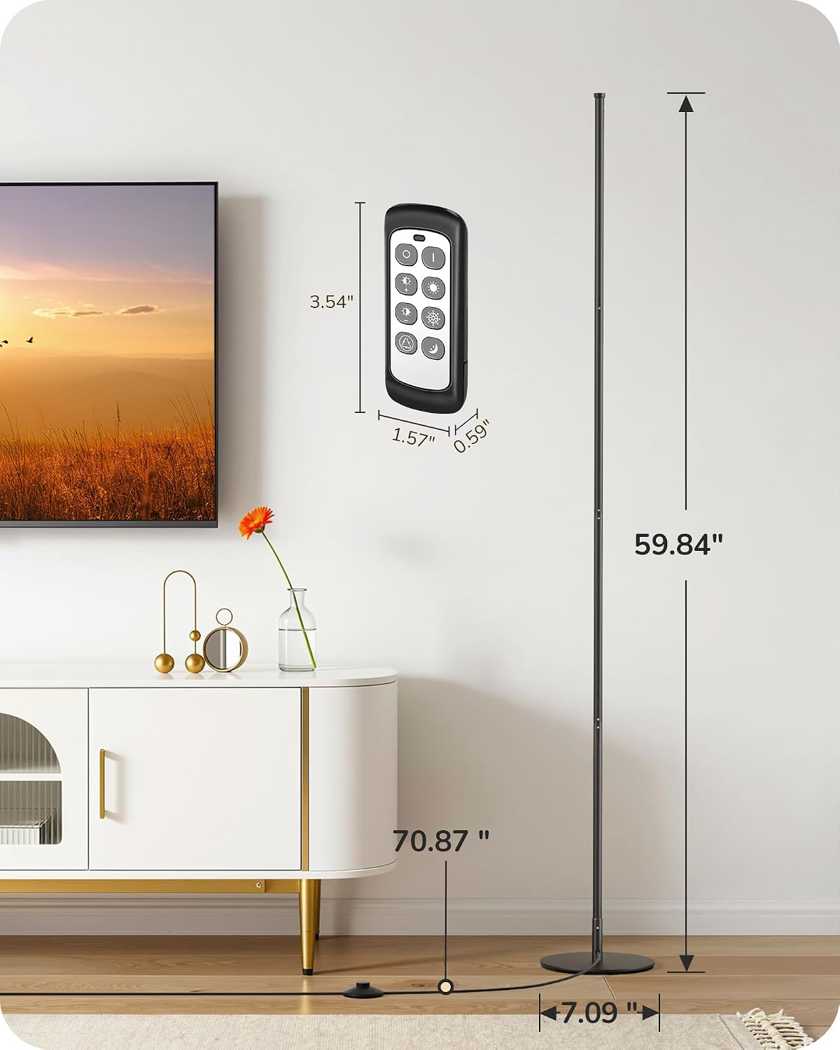Edishine 59.8" Modern Floor Lamp, Minimalist Floor lamp with 3 Height Settings, 3 Color Temperature & Stepless Dimming, Remote Control, Foo…