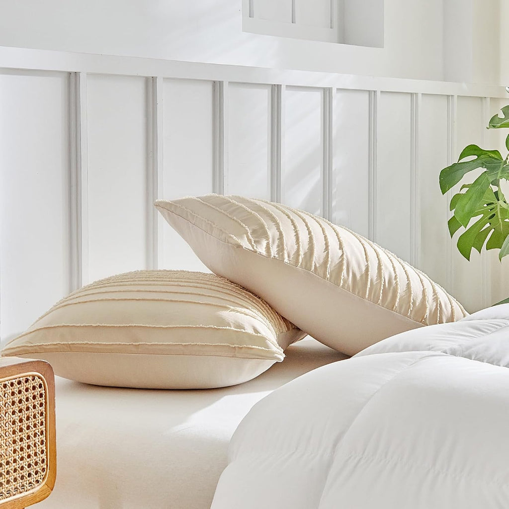 Warmdern Khaki Striped Pillow Covers Queen Pillow Cases Soft Microfiber Stripe Pillow Cases Set of 2 Boho Tufted Stripes Textured Pillowcas…