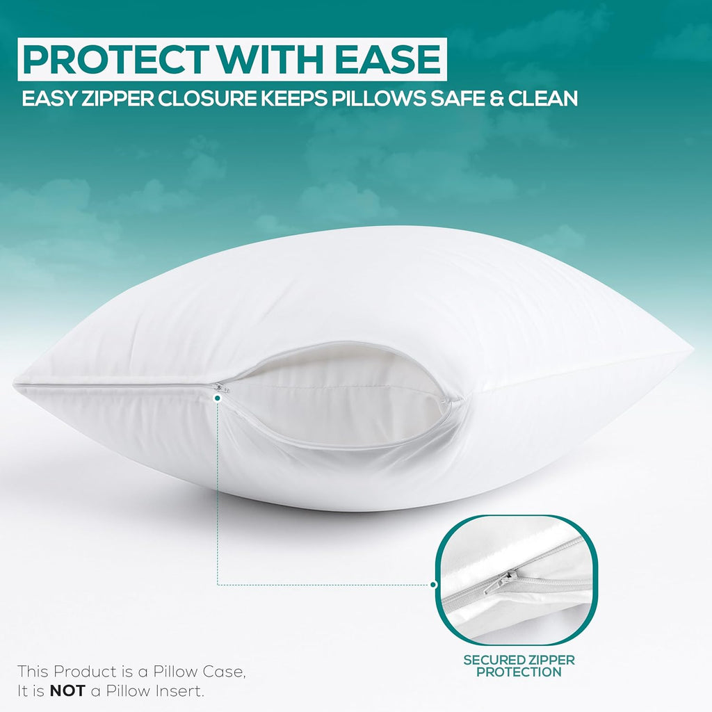 Utopiabedding Utopia Bedding Waterproof Throw Pillow Protectors (No Pillow Inserts) with Zipper 18 x 18 Inches (2 Pack, White), Bed Bug Pro…