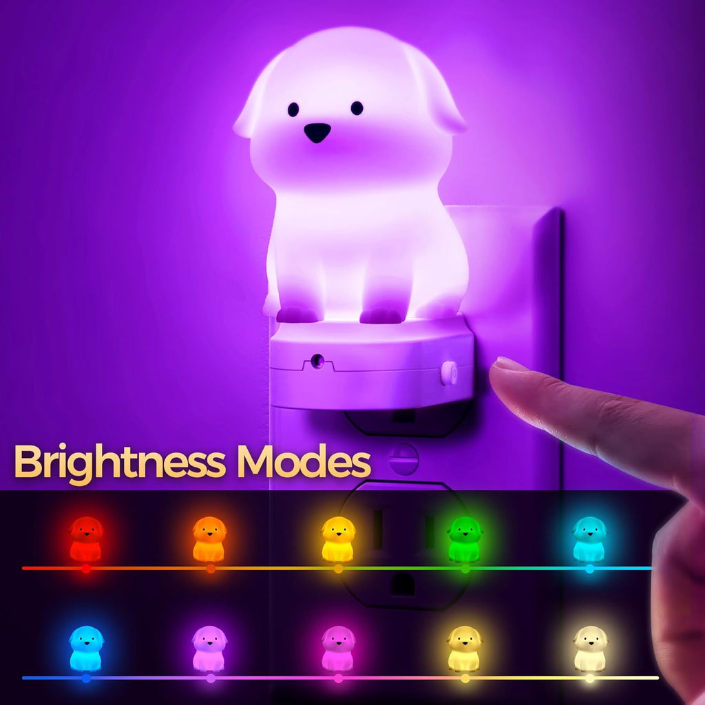 DORESshop LED Night Light for Kids, 3D Cute Puppy Night Lights Plug into Wall with Dusk to Dawn Sensor, RGB+Soft White 3000K Dog Night…