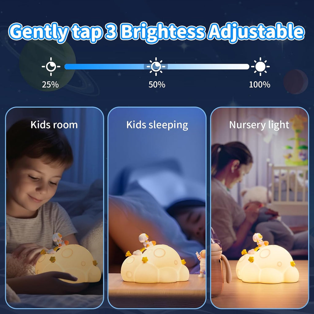 Auto-Off Night Light for Kids - Rechargeable Touch Control Bedside Lamp, Planet Night Lights for Nursery, Gift for Girls Boys