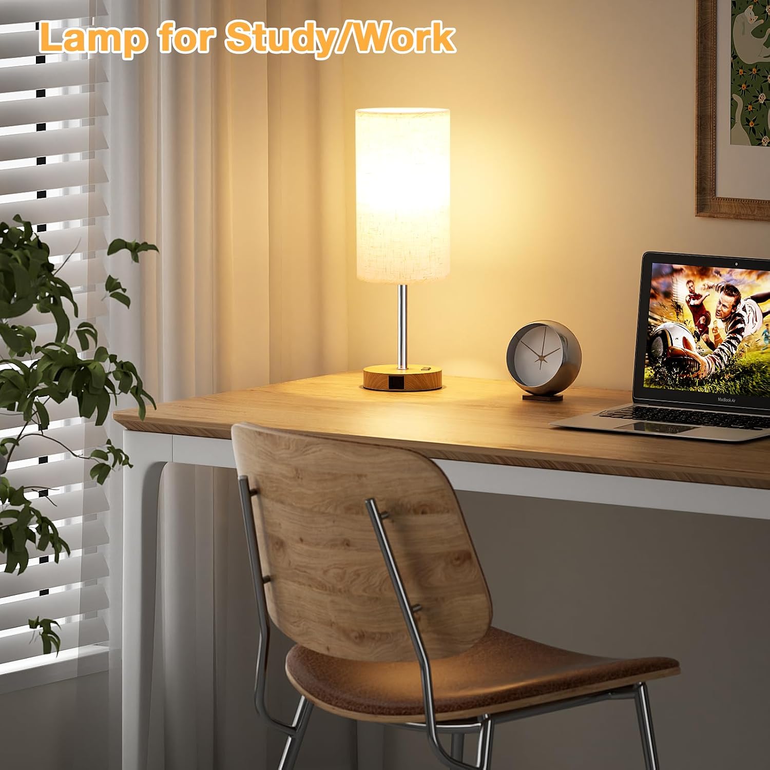 Dicoool Touch Bedside Table Lamp with USB - 3 Way Dimmable Wood Lamp for Bedroom Nightstand, Desk Lamp with Charging Station for Dorm…
