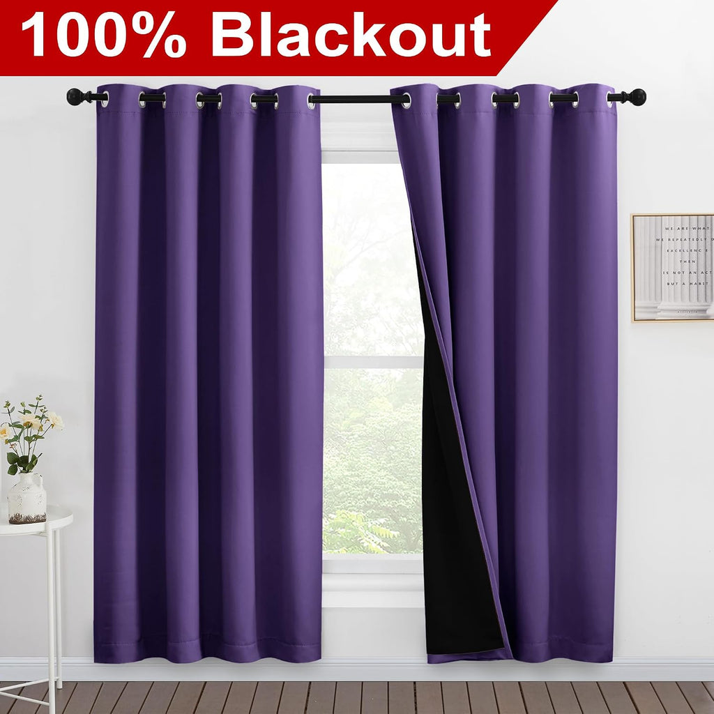 Nicetown Lilac Purple Full Shade Curtain Panels, Pair of Energy Smart & Noise Blocking Out Blackout Drapes for Dining Room Window, Thermal…