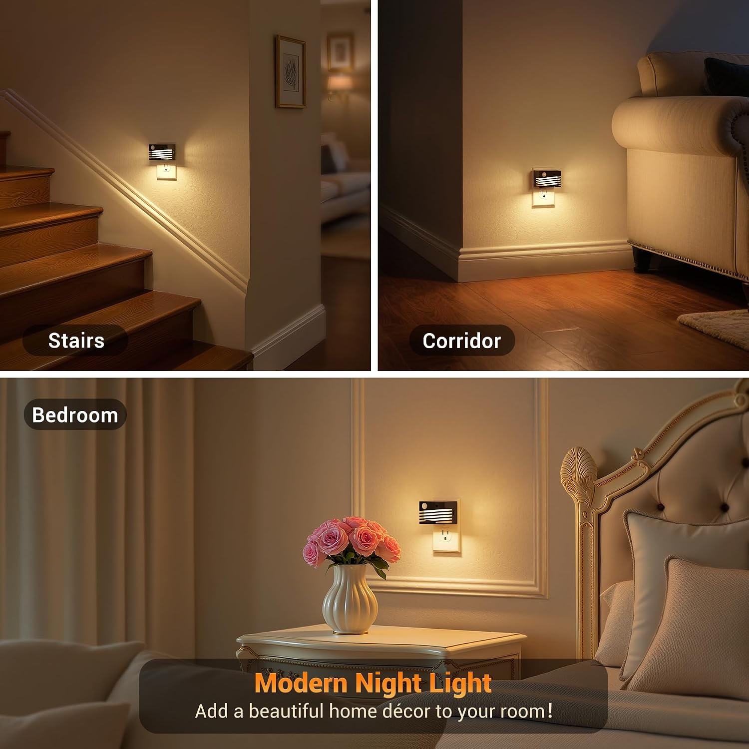 JandCase Motion Sensor Night Light, [2 Pack] Night Lights Plug into Wall, Dusk to Dawn & Motion Sensor, 3 Level Brightness Dimmable Plug…
