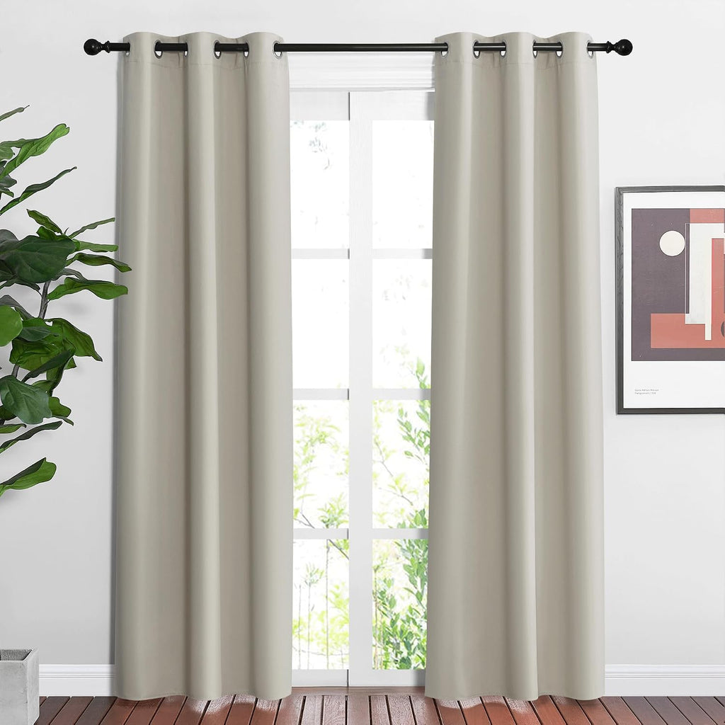 Nicetown Blackout Natural Curtains & Drapes for Living Room - Thermal Insulated Solid Grommet Sound Reducing Energy Saving Privacy Window T…