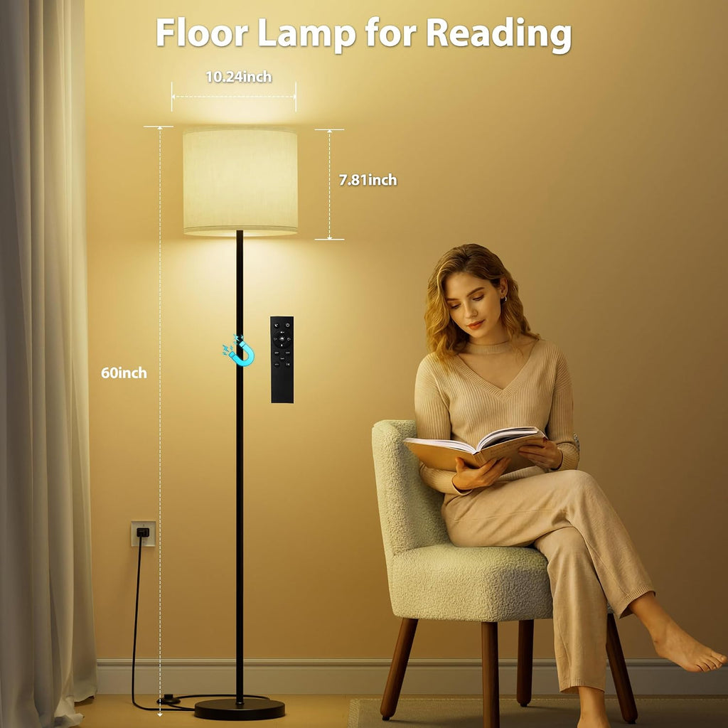 Keepsmile Dimmable Floor Lamps for LivingRoom with 12W LED Bulb, Foot Switch, Remote Custom Color Temperature Floor Light, Linen Shade…