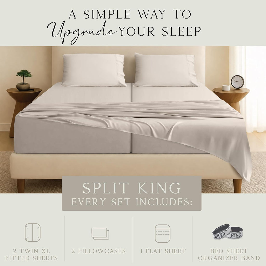 KARISSA MAE Pure Viscose from Bamboo Split King Size Sheet Set | 100% FSC Certified | Luxuriously Soft | Cooling | 18" Deep Pocket…
