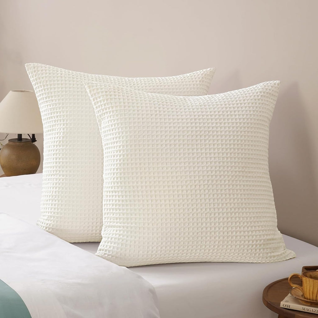 Phf Ultra Soft Waffle Weave Euro Shams Pillow Covers, No Filling, 2 Pack 26" x 26" Bed Cushion Covers, Breathable & Skin-Friendly Bed Pillo…