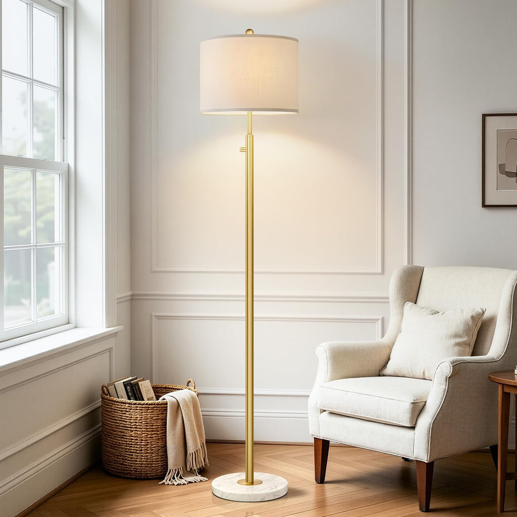 Upgraded】Dimmable Gold Floor Lamps for Living Room, 11W LED Bulb Included, Modern Standing Lamp with Marble Base, Tall Pole Light with…