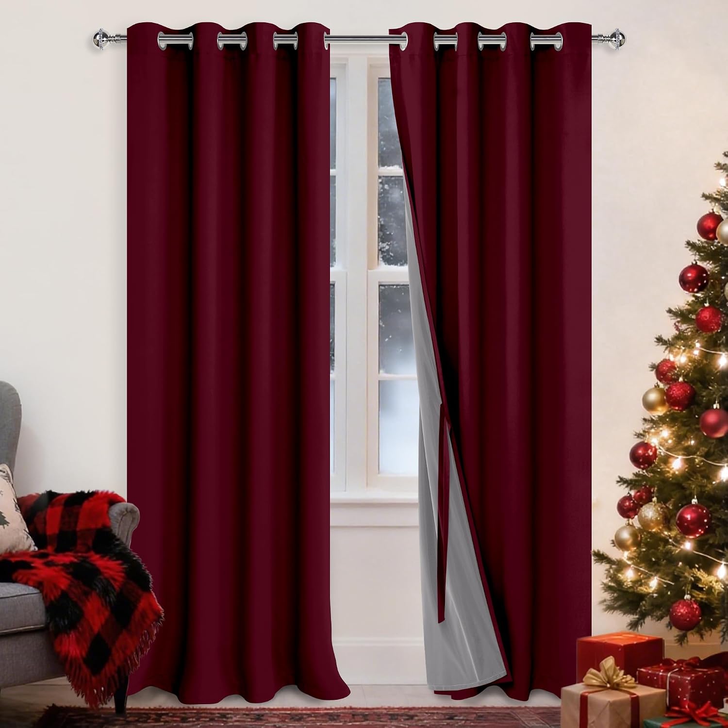 Xwzo 100% Blackout Curtains Panels with Tiebacks- Heat and Full Light Blocking Window Drapes for Bedroom/Nursery, 95 Inches Long Thermal In…
