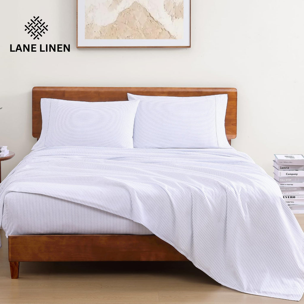 LaneLinen LANE LINEN 100% Organic Printed Cotton Sheets Twin Size, Classic Ticking Stripe Print (Available in Variety of Prints) Soft & Com…
