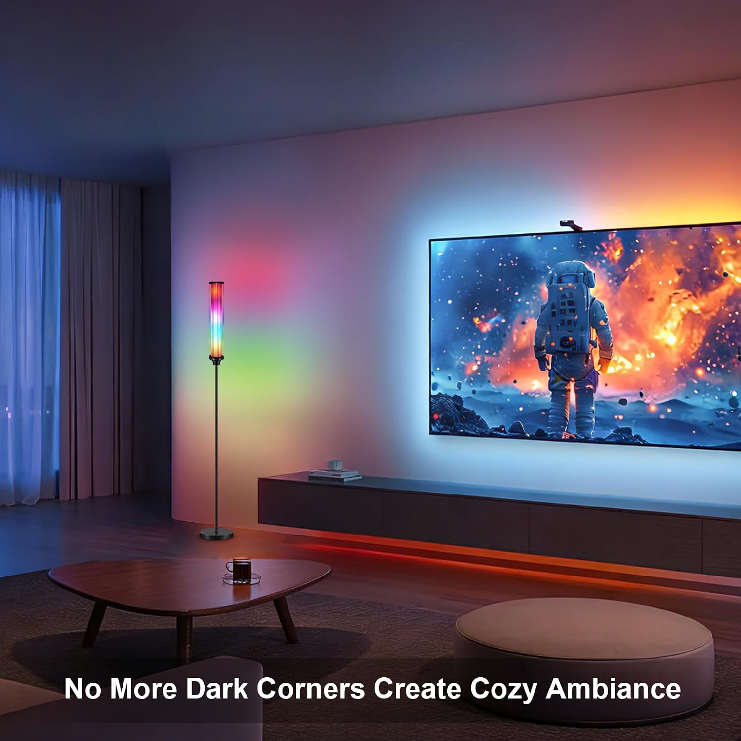 FRIDEKO HOME Floor Lamp, Smart RGBCW LED Color Changing Ambient Lighting for Living Room & Gaming Decor, Standing Lamp with App & Remote…