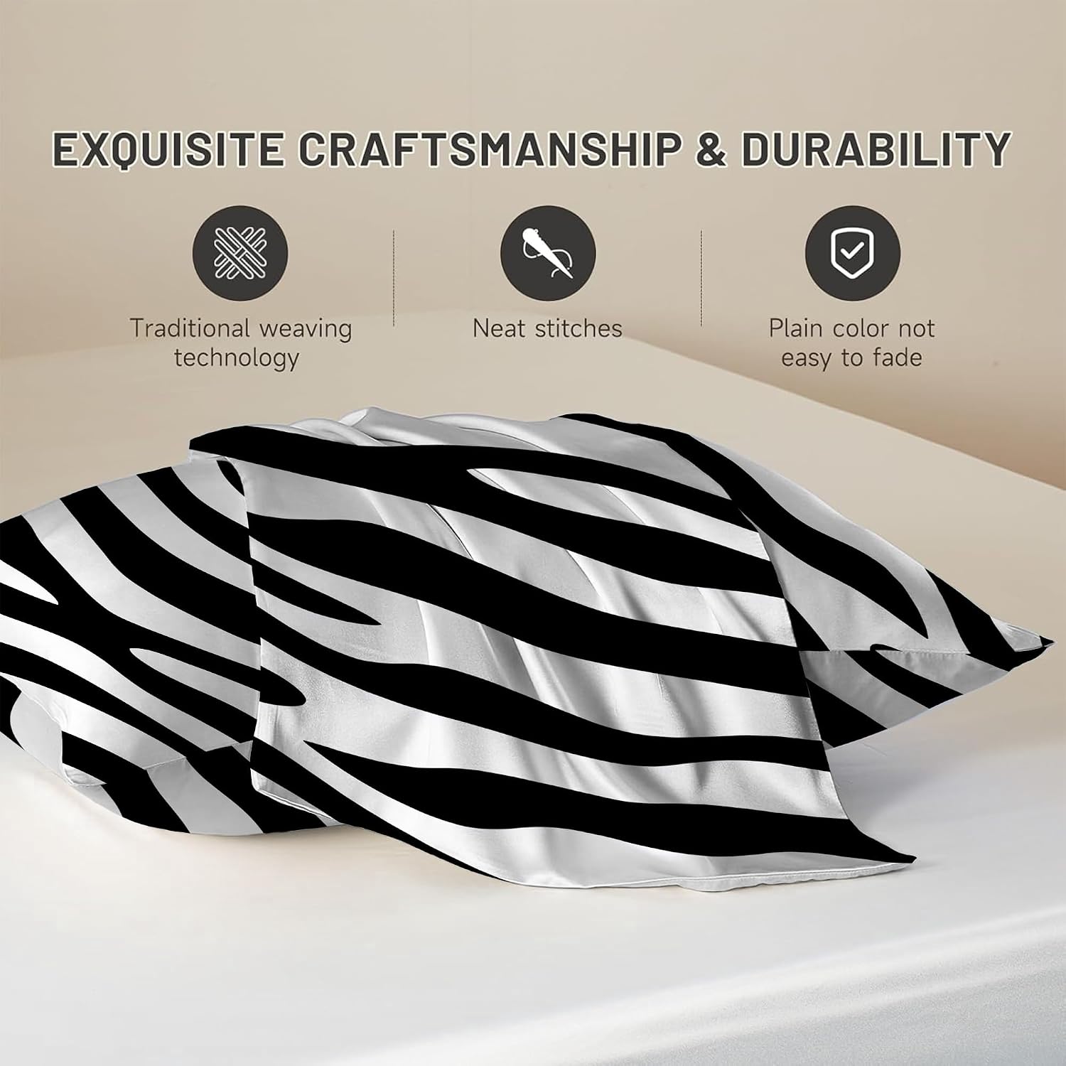 Satin Pillowcase for Hair and Skin Black and White Zebra Stripe Super Soft and Cooling Similar to Silk Pillow Case 1 Pack with Hidden…