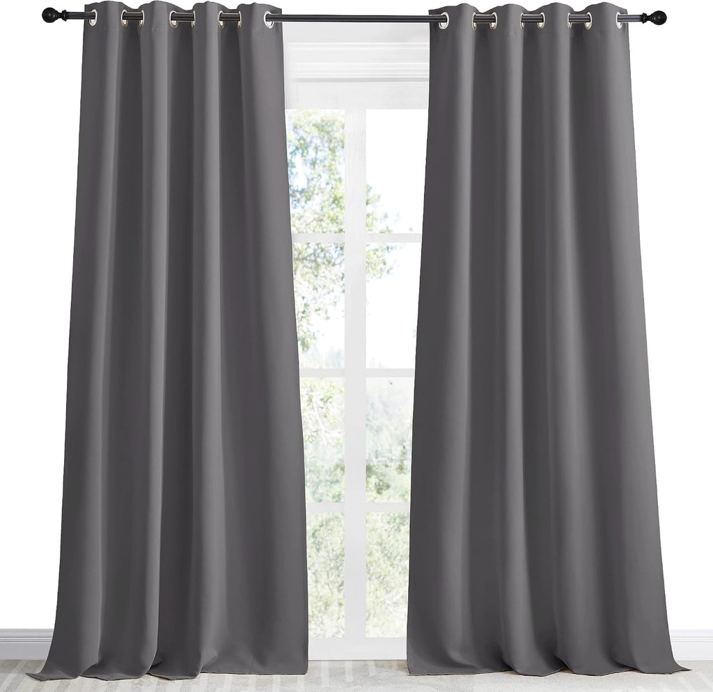NICETOWN Grey Blackout Long Curtain 90 inch Long, W55 x L90, 1 Panel, Thermal Insulated Window Treatment with Grommet Room Darkening…