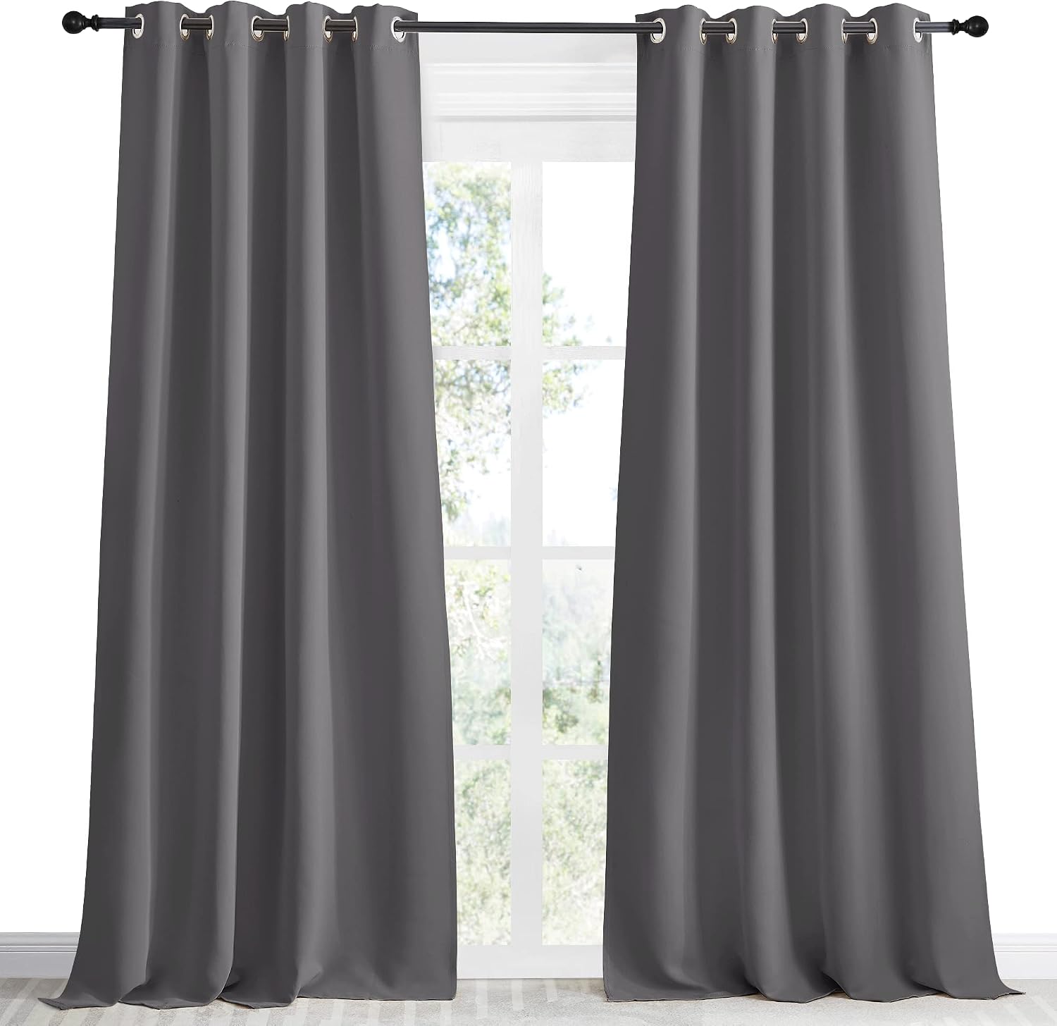 NICETOWN Grey Blackout Long Curtain 90 inch Long, W55 x L90, 1 Panel, Thermal Insulated Window Treatment with Grommet Room Darkening…