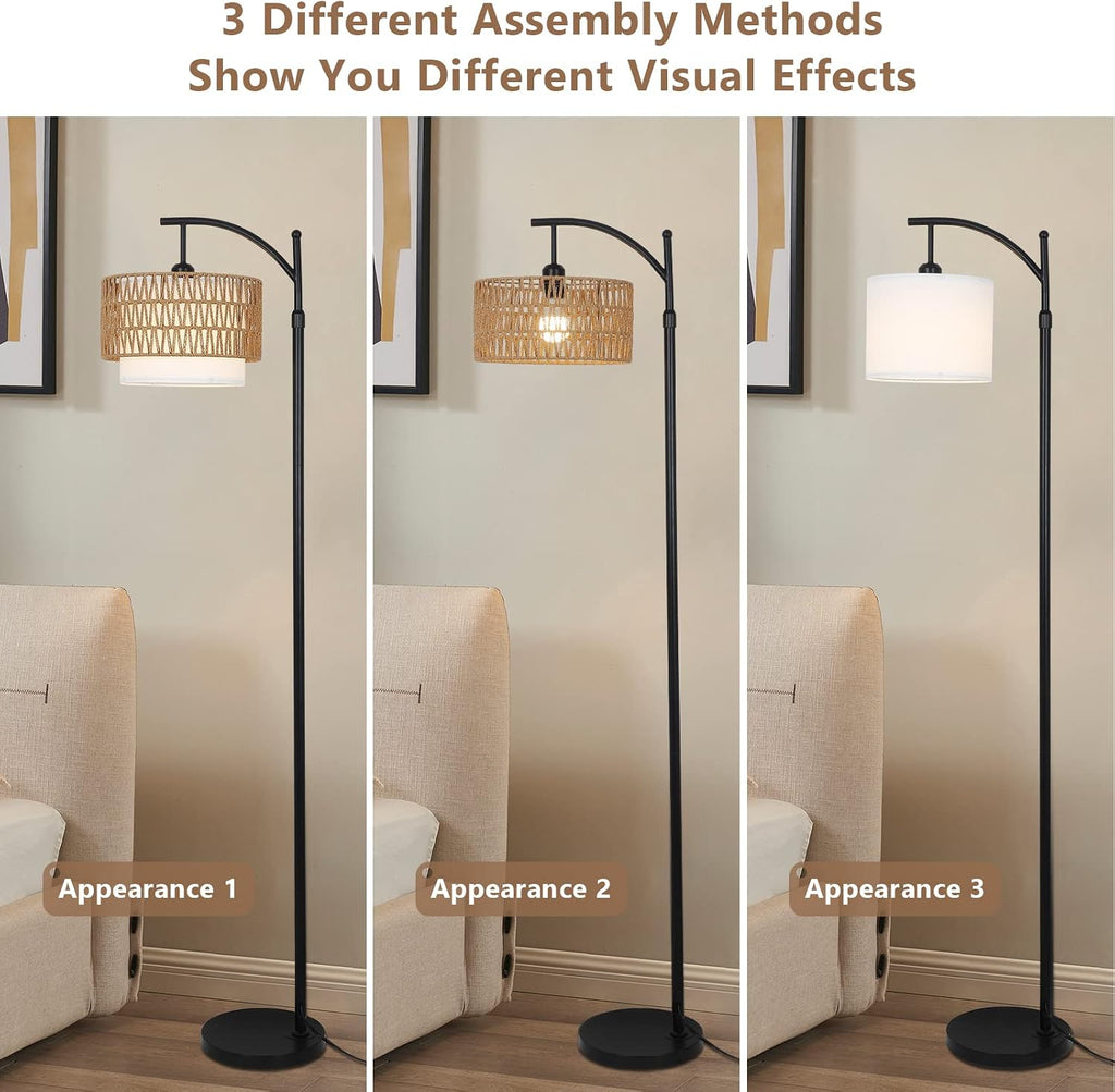 Arc Floor Lamp for Living Room with 3 Color Temperatures, Farmhouse Floor Lamps with Remote & Dimmable Bulb, Boho Standing Lamp with…