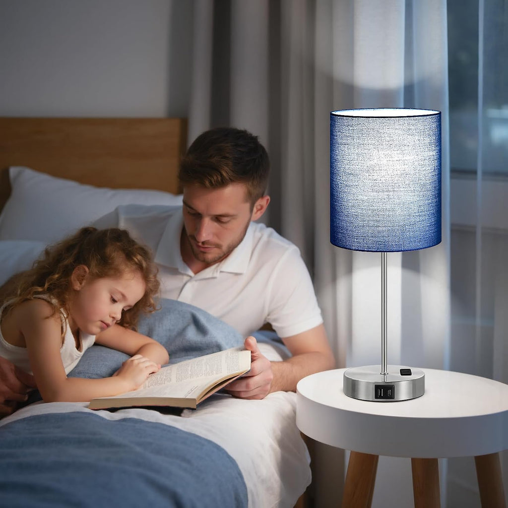 Fenmzeelighting Blue Touch Lamps for Nightstand Set of 2 - Bedside Table Lamp for Bedroom with Dual USB Ports & AC Outlet, 3-Way Dimmable L…