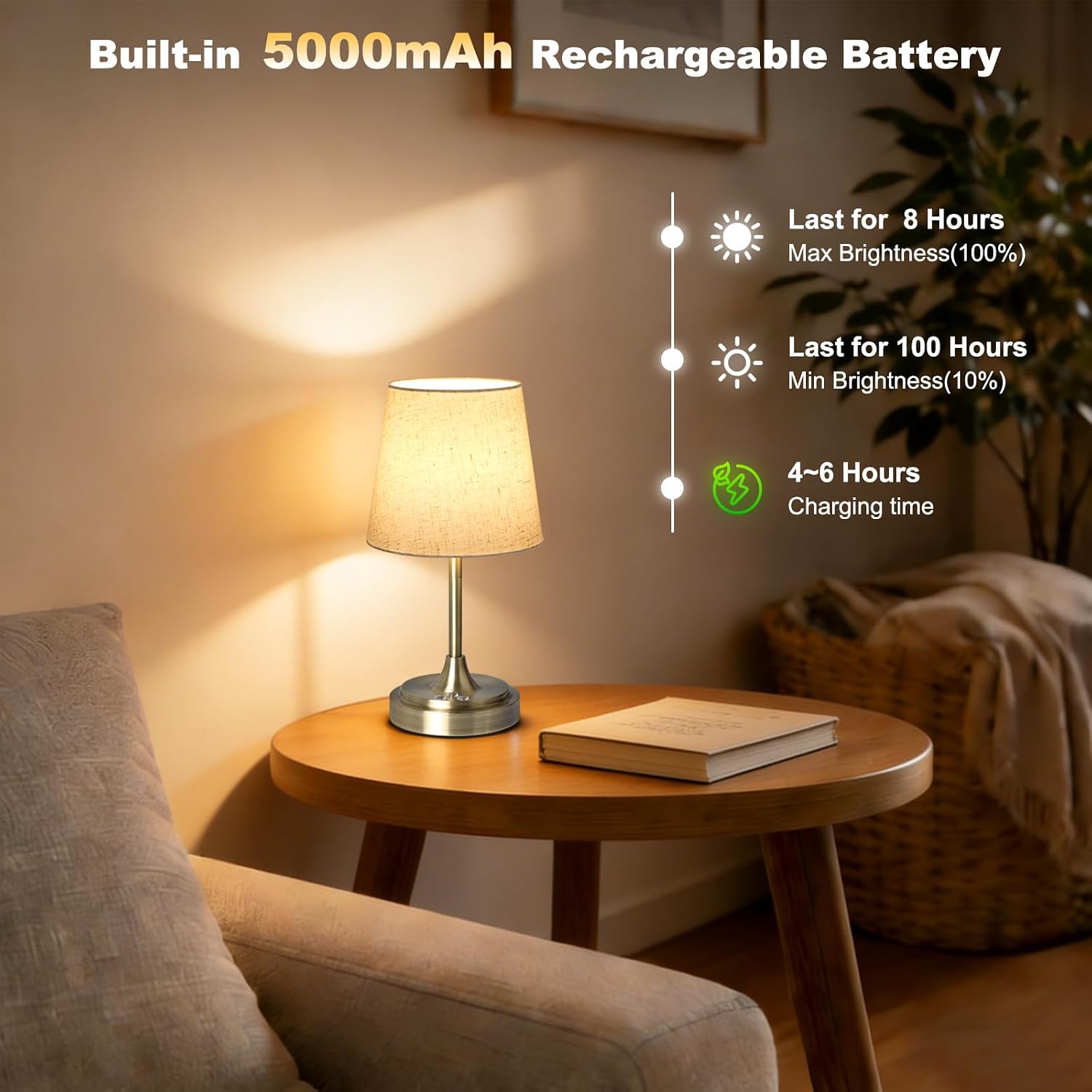 Wowag Small Cordless Table Lamp Rechargeable,5000mAh Battery Operated Desk Lamp,3 Colors & 7 RGB Stepless Dimmable, Touch Ambient Light…