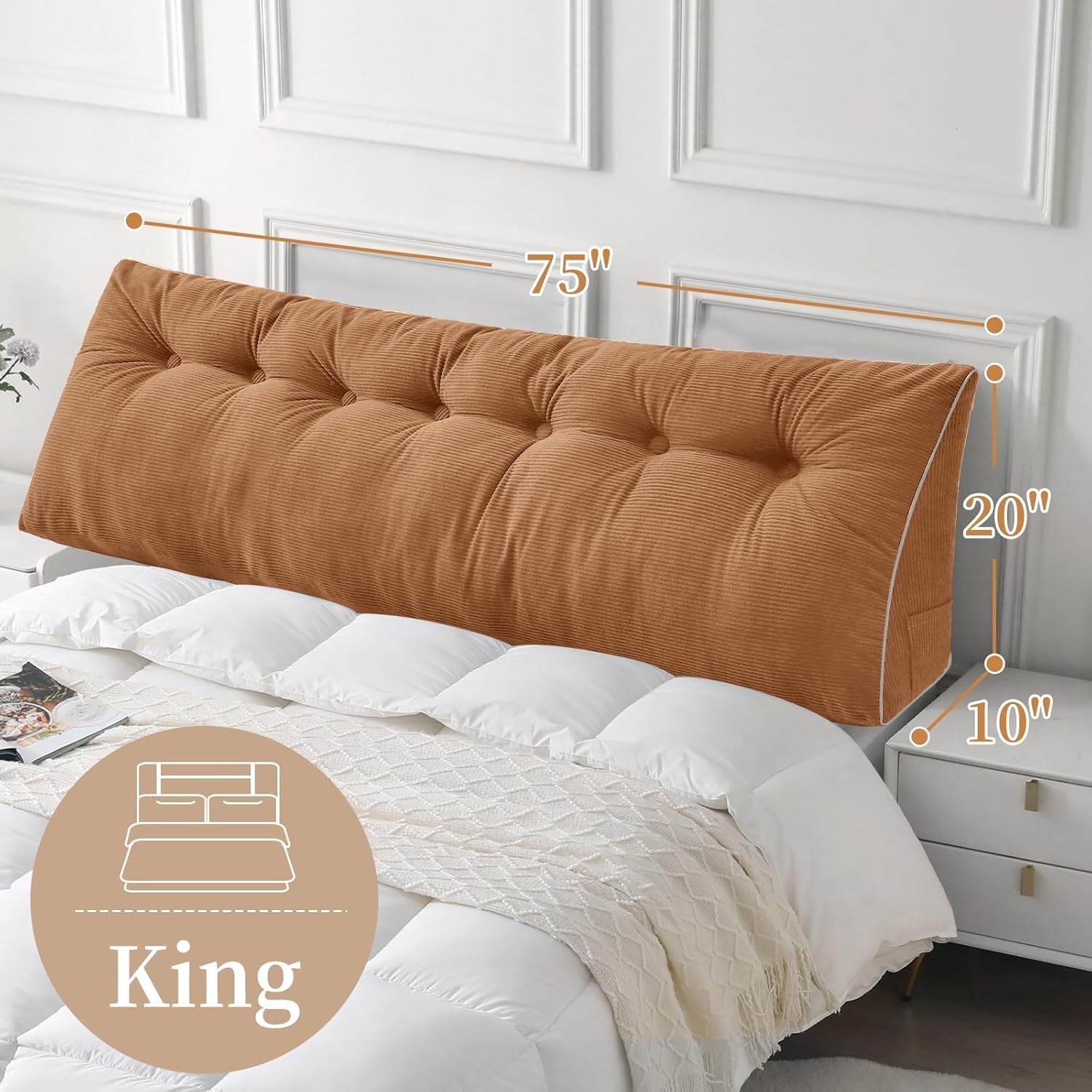 Sasttie Headboard Pillow King, Wedge Pillow Headboard for Sitting Up in Bed, Back-Rest Support Triangular Cushion for Reading - Features Re…