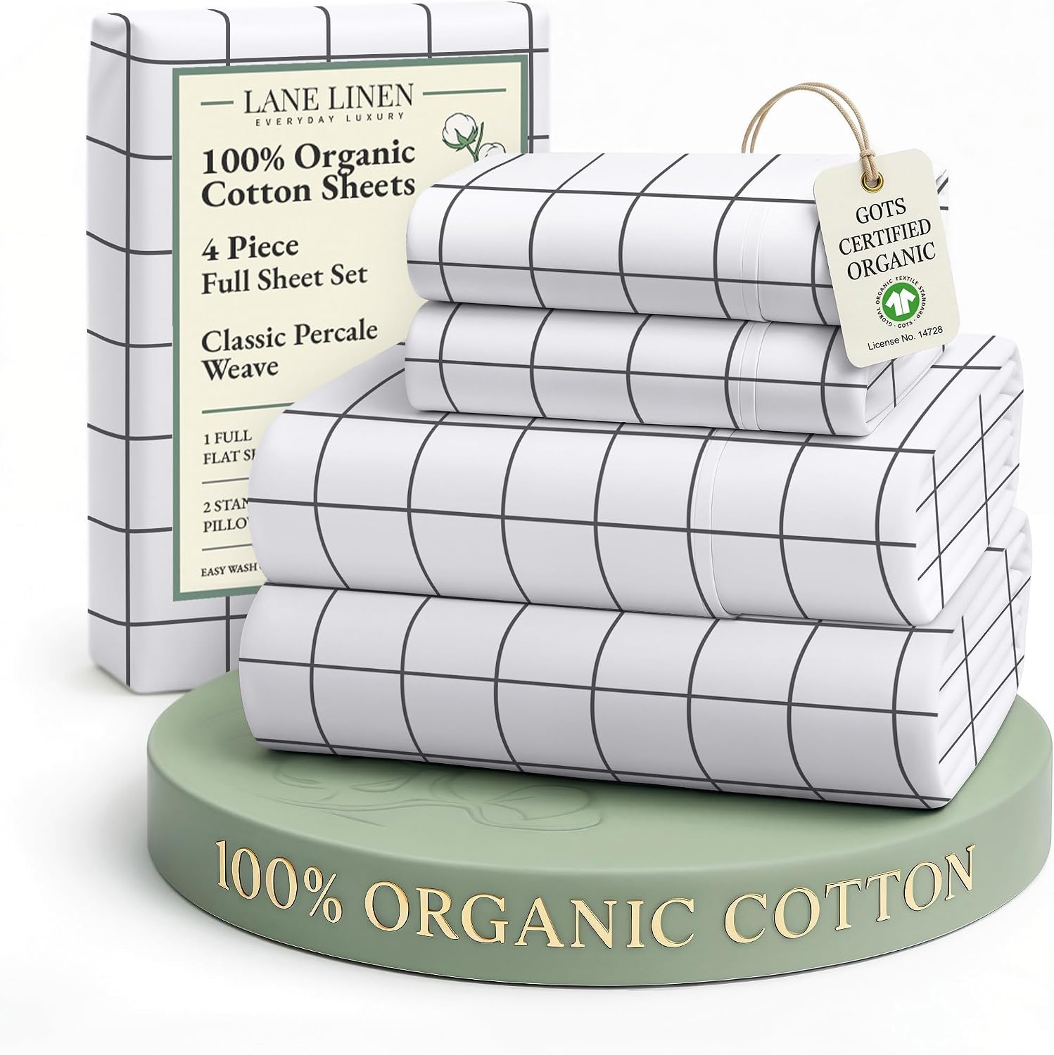 LaneLinen LANE LINEN 100% Organic Cotton Full Size Bed Sheets, reusable Fully Elasticized Okeo Tex Certified Printed Cotton Sheets Full…