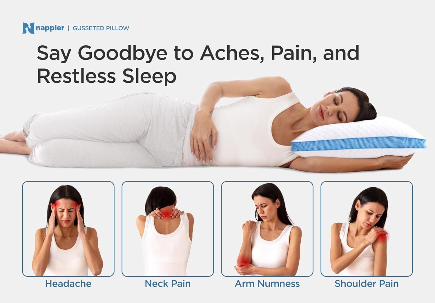 Nappler Side and Back Sleeper Pillow for Neck and Shoulder - Shredded Memory Foam Bed Pillow for Sleeping - 100% Adjustable Fill - Queen Si…
