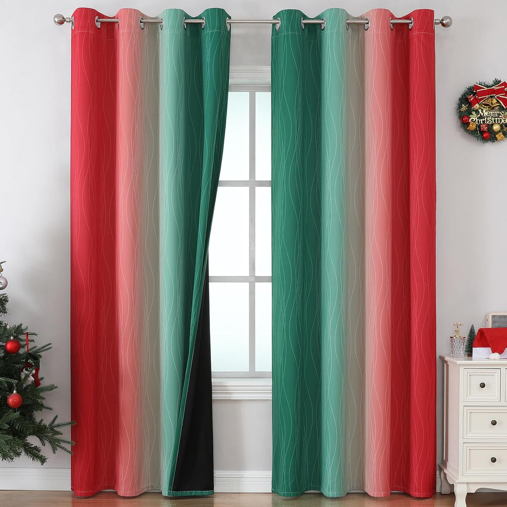 Estelartextiler Estelar Textiler Red and Green Ombre Blackout Curtains for Sliding Door, Thermal Insulated Gradient Drapes 96 Inches Long,…
