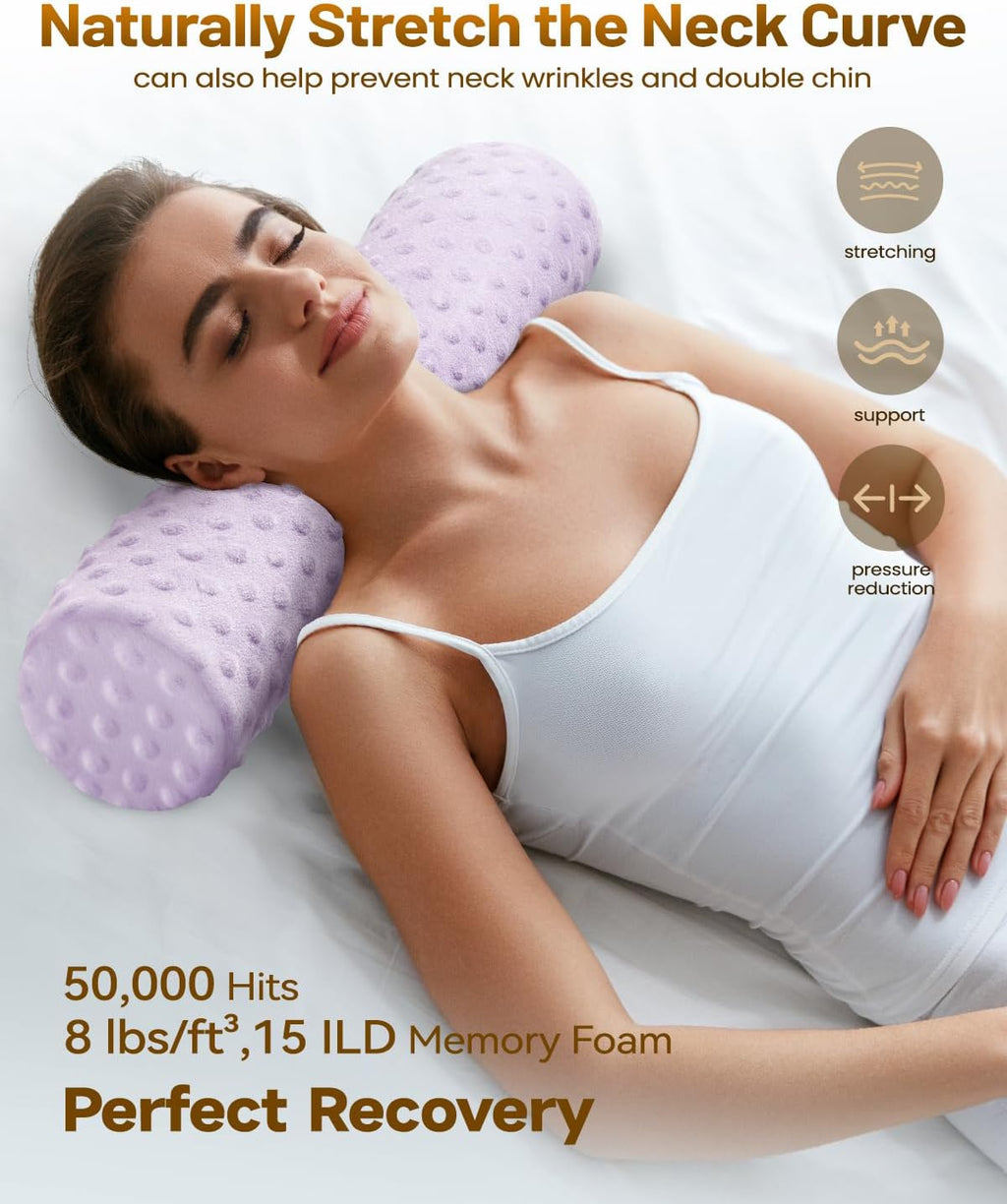 SinoSalected Memory Foam 4" Round Pillow, Cervical Neck Pillow for, Cylinder Pillows 18"x 4", Removable Cover, Neck Roll Pillow for Sleepi…