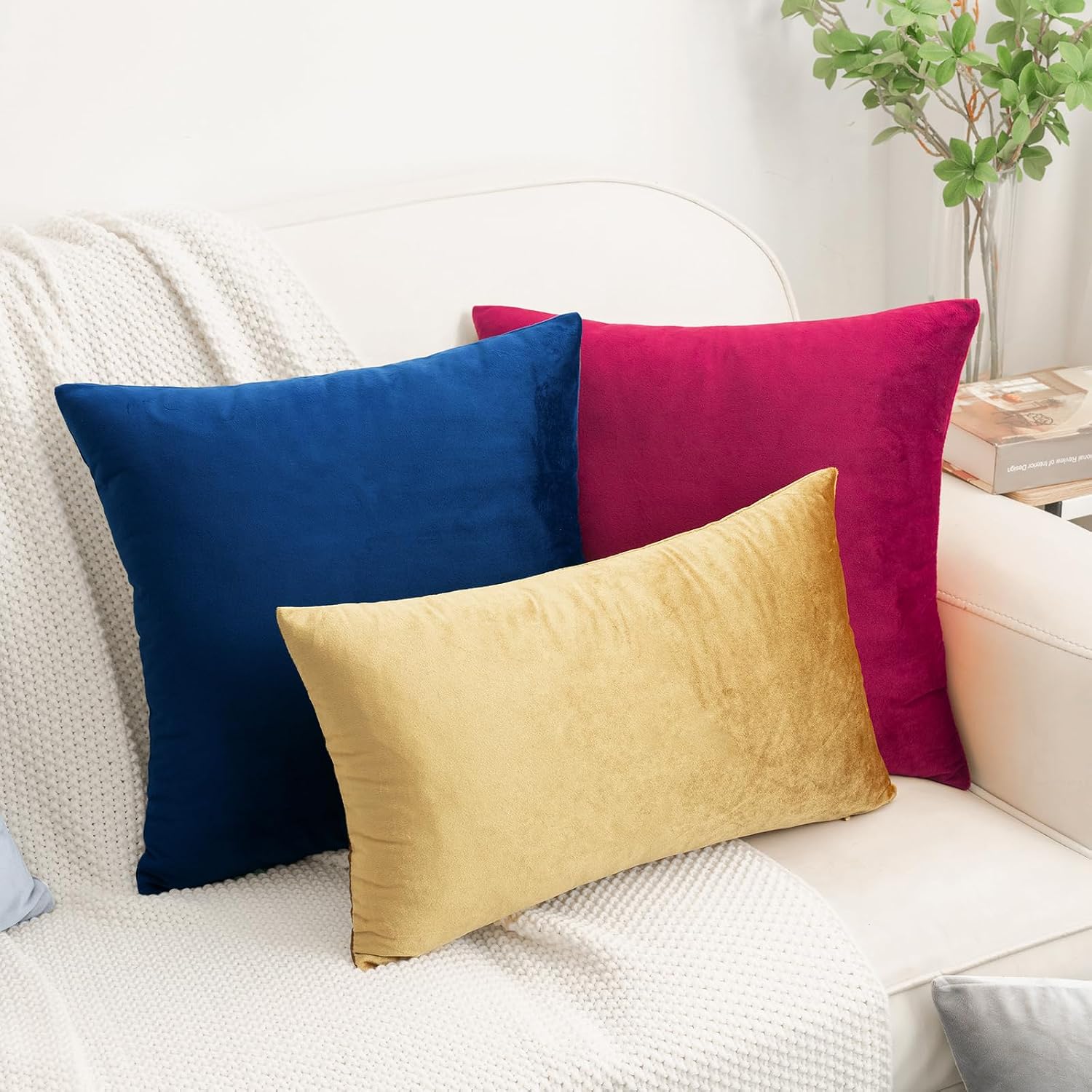 HWY 50 Navy Blue Velvet Throw Pillow Covers 20x20 Inch, Pack of 2 Soft Cozy Solid Decorative Luxury Cushion Cases for Couch Sofa Bed…