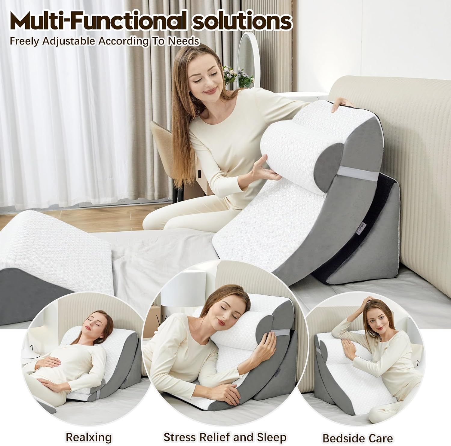 PIASHJOY 4pcs Wedge Pillow Set for After Surgery, Wedge Pillows for Back and Leg Pain, Wedge Pillow for Legs Swelling, Back Support, Po…