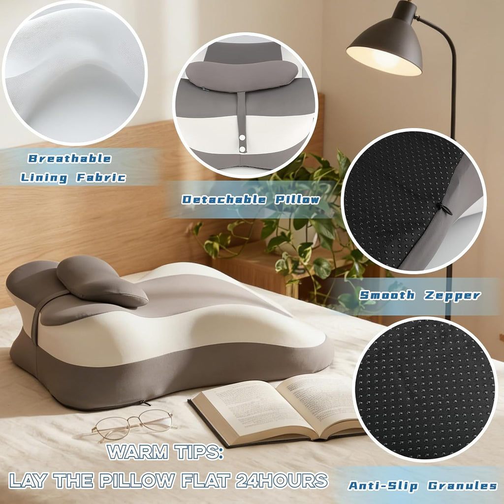 OBVADETechnology Memory Foam Ergonomic Reading Pillow for Bed, Multi-Position Support Pillow for Reading in Bed, Prone Sleeping, Lumbar & L…