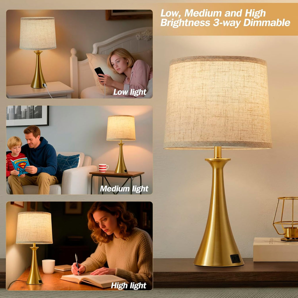 Touch Lamp for Living Room Bedroom, 21" Table Lamps Set of 2 with USB C+A Ports, Touch Bedside Lamps for Nightstand with 3 Way Dimmable…