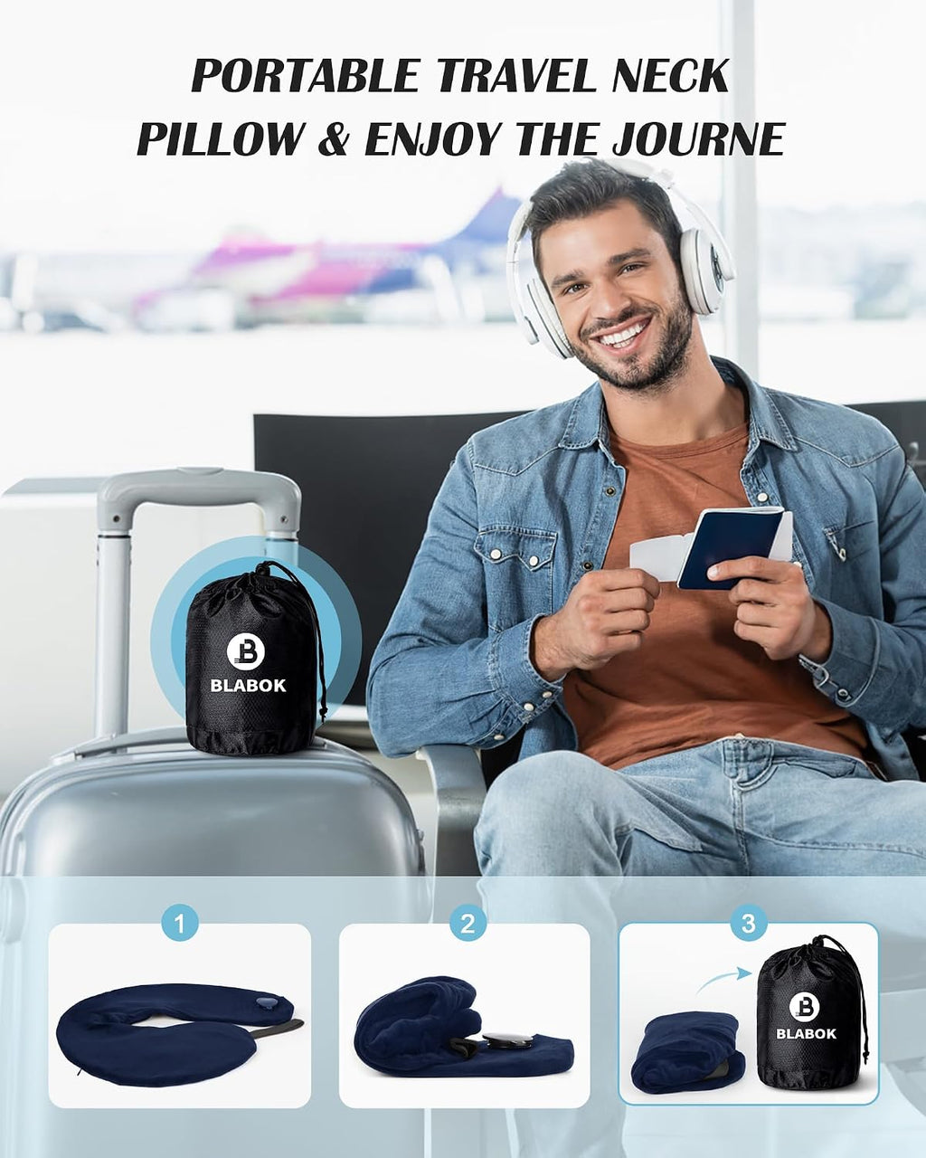 Patented Design Inflatable Travel Neck Pillow – Airplane Neck Pillow with 360° Head & Neck Support, Soft Washable Velvet Cover, Compact…