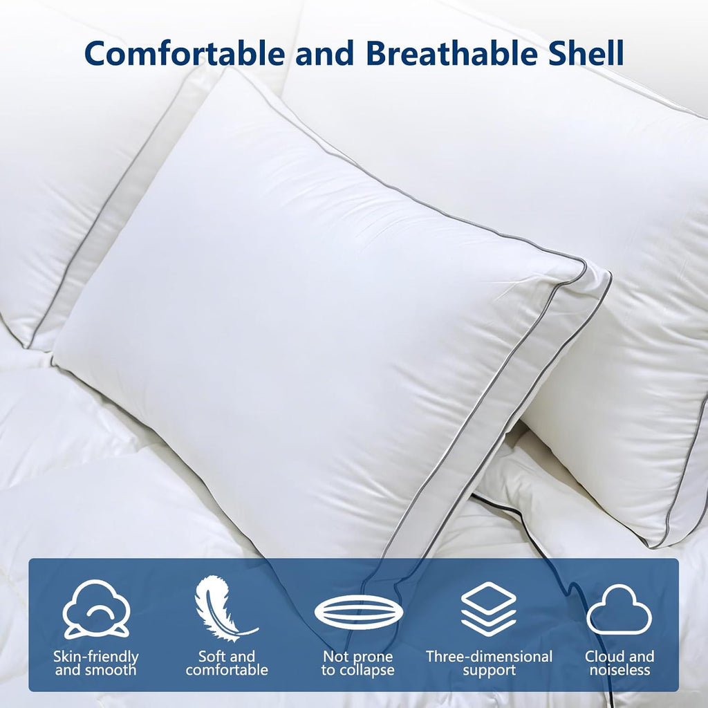 Goose Down Pillow Standard Size - 3-Chamber Gusseted Design for Balanced Neck Support - Luxury Hotel Collection Bed Pillow - Soft Medium…