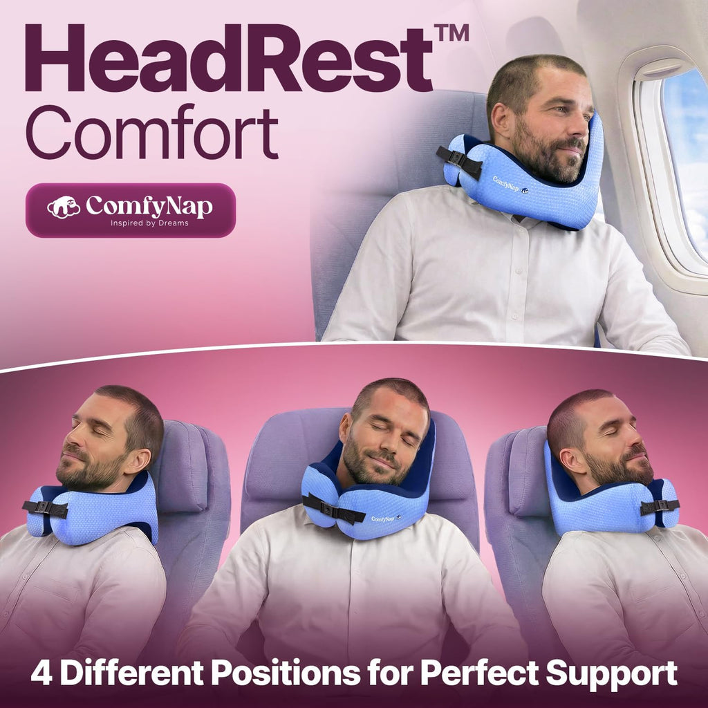 ComfyNap® Versatile Travel Neck Pillow for Airplane [Patented], 9 Positions in 3 Techniques, Plane Pillow with Pure Memory Foam, Travel…