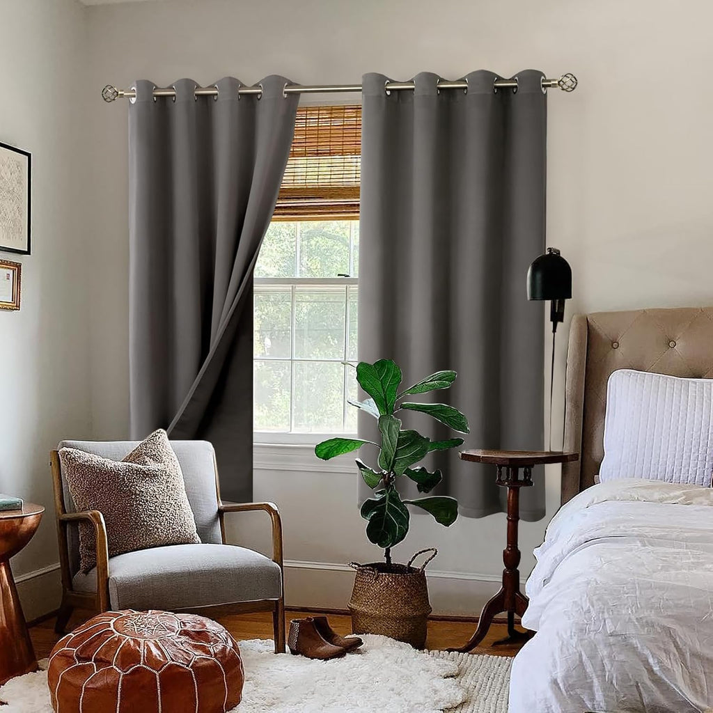 BGment Thermal Insulated 100% Blackout Curtains for Bedroom with Black Liner, Double Layer Full Room Darkening Noise Reducing Grommet Curta…