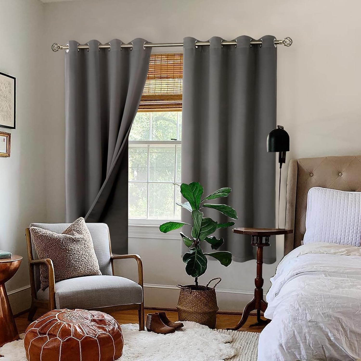 BGment Thermal Insulated 100% Blackout Curtains for Bedroom with Black Liner, Double Layer Full Room Darkening Noise Reducing Grommet Curta…