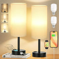 PartageiZ White Bedroom Lamps Set of 2-3 Way Dimmable Touch Table Lamps with USB C and A Ports, Bedside Lamps for Nightstand with AC…