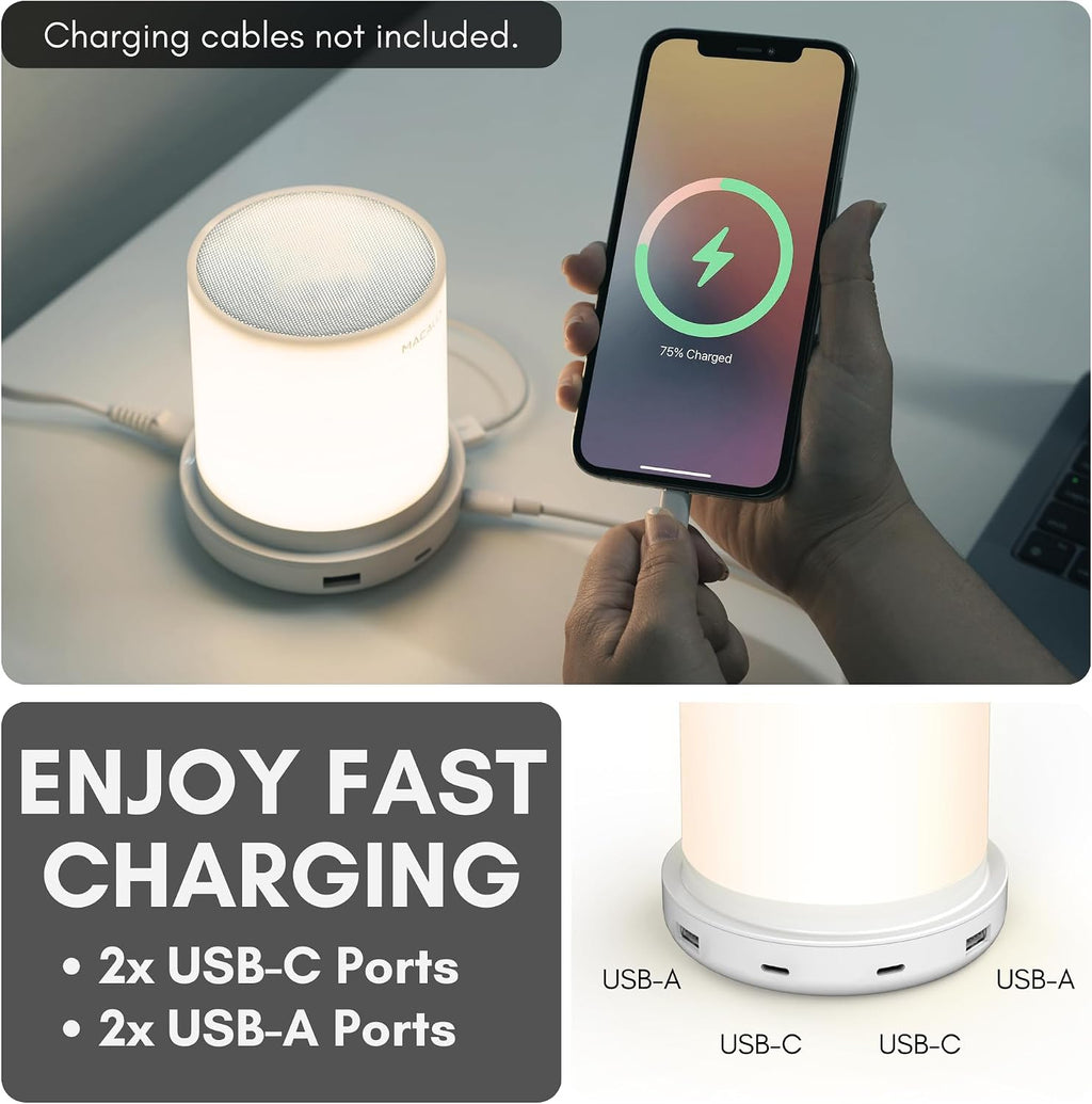 Macally Small Bedside Lamp with USB Ports (USB C + A) - Fast Charging Bedside Light and 3 Way Dimmable Touch Lamp for Nightstands - Great…