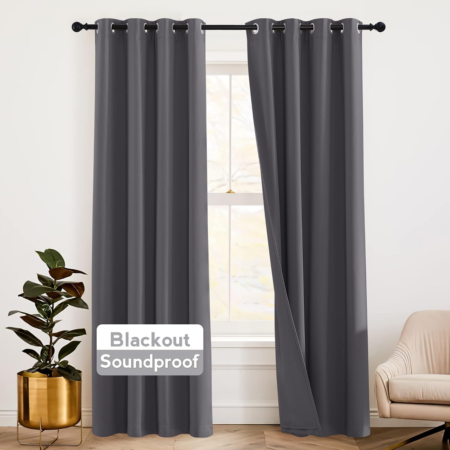 Rybhome RYB HOME Soundproof Curtains Blackout - 3 Layers Light Block Noise Cancelling Thermal Insulated Curtains for Living Room Bedroom Ro…