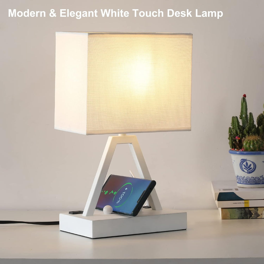 Briever Touch Control Table Lamp, 3-Way Dimmable Desk Lamp with USB C & USB A and AC Outlet, Bedside Lamp with Phone Stands for Bedroom, Li…