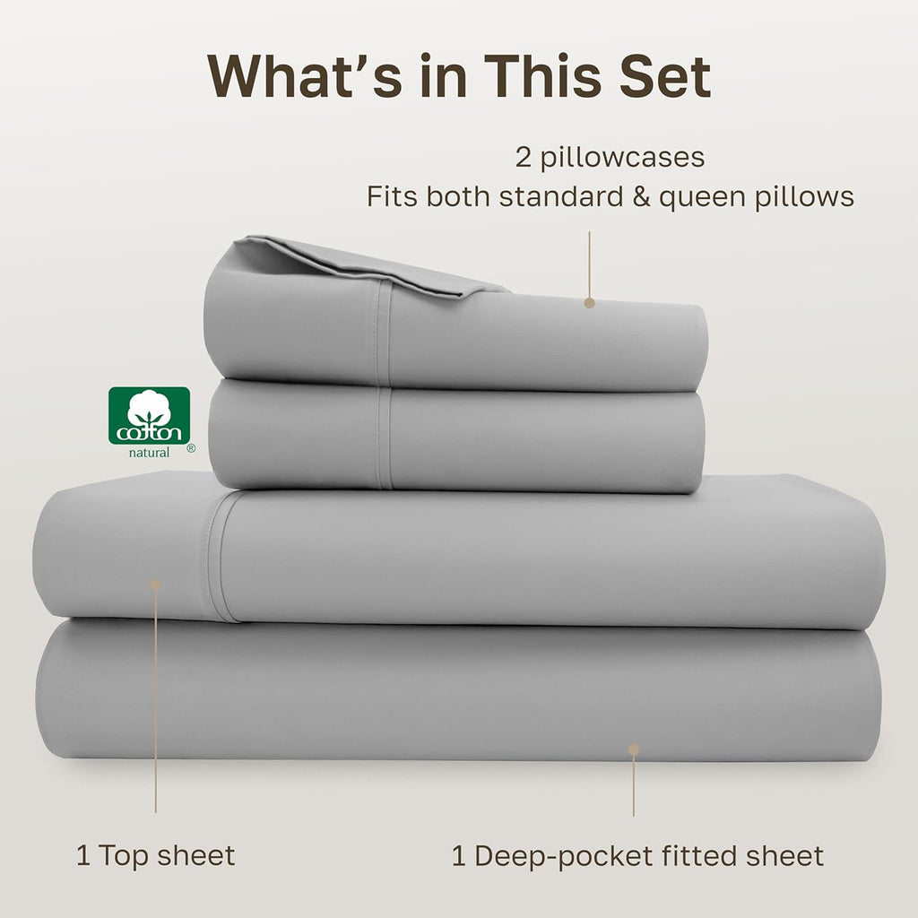 CaliforniaDesignDen California Design Den Soft 100% Cotton Sheets Queen Size Set, 400 TC Good Housekeeping Award Winner, Silky Smooth Satee…